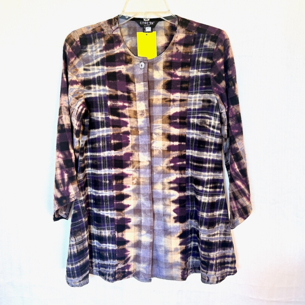 Citron Tie Dye Flannel button down Blouse